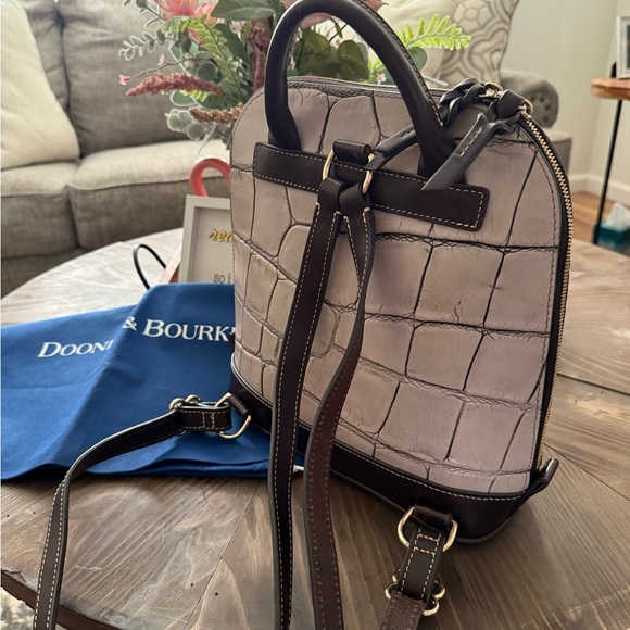 Dooney & Bourke Croc-Embossed Cream and Brown Backpack - Picture 2 of 3